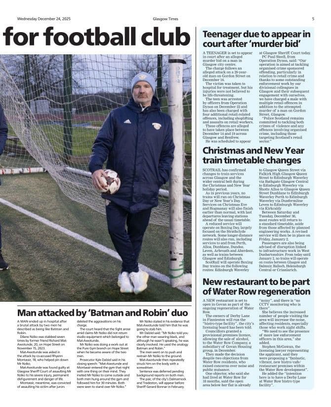 Glasgow Times continuation page showing further coverage of Spartinios and facility access